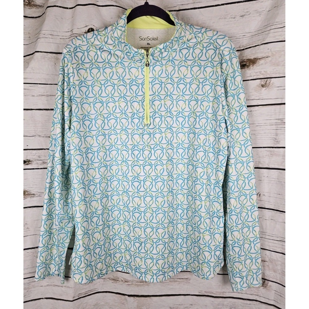 San Soleil 1/4 Zip Cooling Geo Print Top XL 1/4 Zip Pullover Womens UPF 50